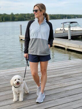 The North Face Women's Quarter Zip Windbreaker Jacket Light Blue Gray Navy Small